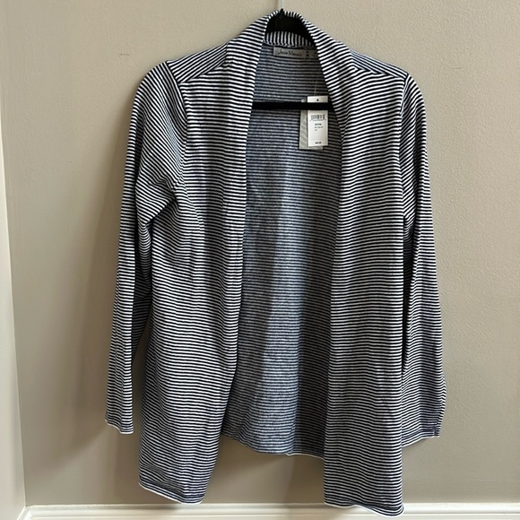 Jason Maxwell Black White Stripe Open Front Cotton Cardigan Medium NWT - Picture 1 of 10
